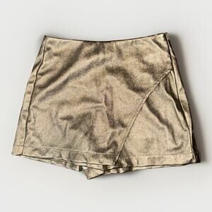 Francesca’s XS Gold Metallic Skort / Wrap Mini Skirt Lined Side Zip Y2K Party